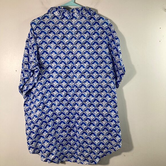 Womens Sigrid Olsen V Neck Linen Tunic Pullover Blue Design 1X White Blue - Picture 2 of 8